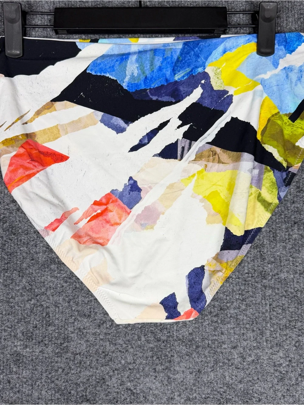 CALIA Core Mid Rise Bikini Bottom Collage Print White Multi Size Large NWT
